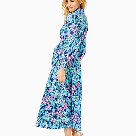 Lilly Pulitzer Dress Mira Shirt Stretch 6 Small Pineapple Paradise Blue High - Picture 5 of 10